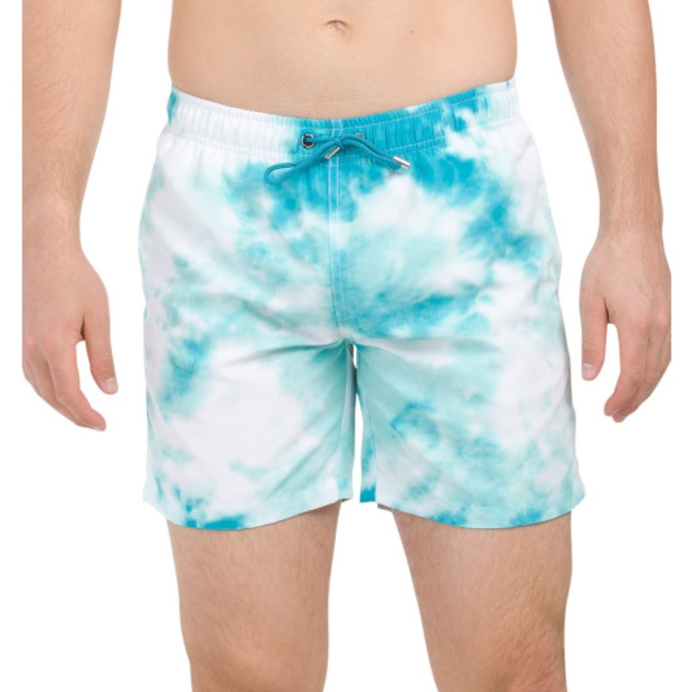Franks Australia Teal Tie Dye Drawstring Swim Trunks L
